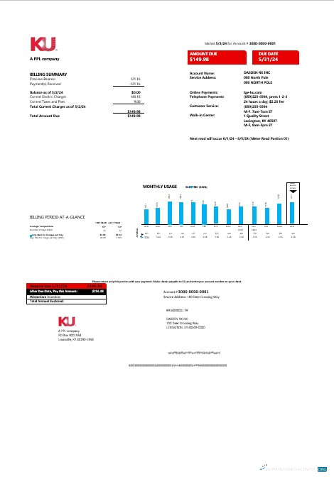 Download USA Kentucky electricity business utility bill template in Word and PDF format Photoshop template